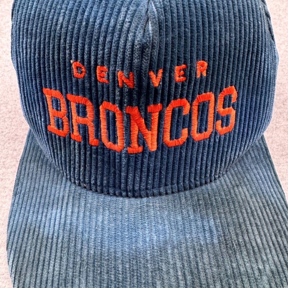 Vintage Denver Broncos AJD Corduroy Snapback Hat Blue Orange Made in USA NFL Cap - Picture 3 of 11
